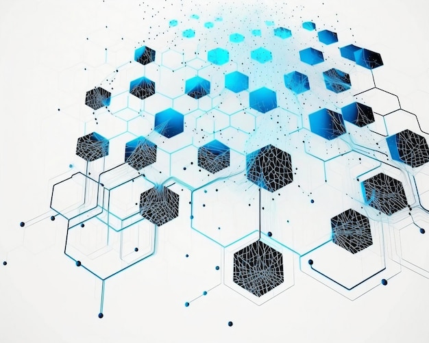 Blockchain data fields Network hexagon line connect stream Artificial Intellegence