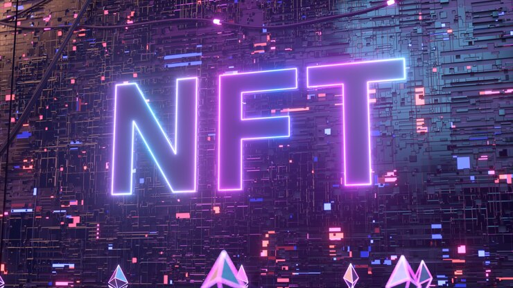 Photo blockchain digital data transmission room nft non fungible token d illustration