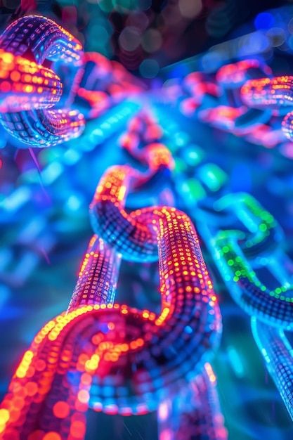 Foto blockchain-ketens als kleurrijke bruggen tussen neon-eilanden