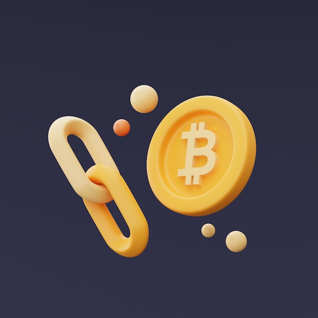 Blockchain-linksymbool cryptocurrency-conceptbitcoinminimale stijl3d-rendering