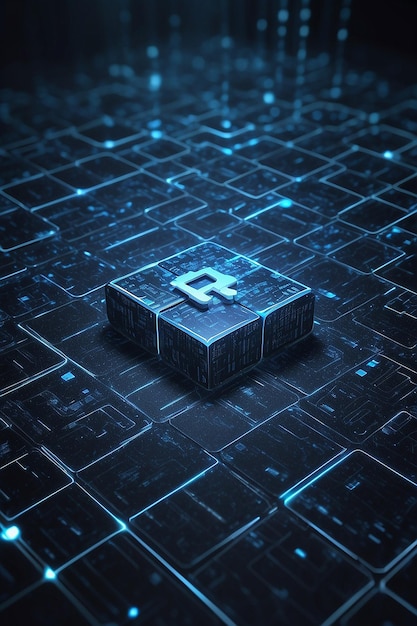 blockchain network concept distributed ledger technology block chain text and computer connection with blue matrix coded background