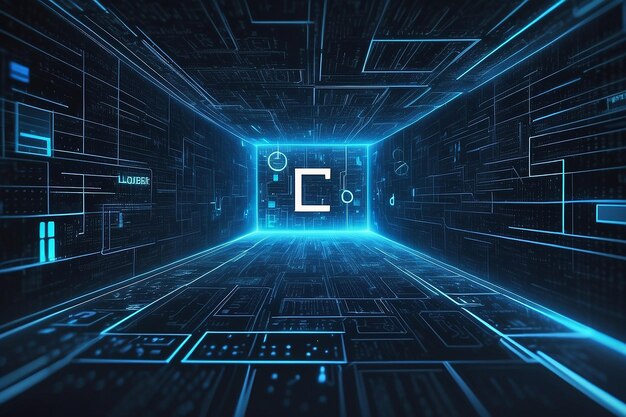 blockchain network concept distributed ledger technology block chain text and computer connection with blue matrix coded background