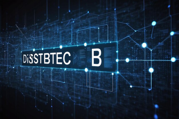 blockchain network concept distributed ledger technology block chain text and computer connection with blue matrix coded background