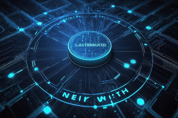 blockchain network concept distributed ledger technology block chain text and computer connection with blue matrix coded background