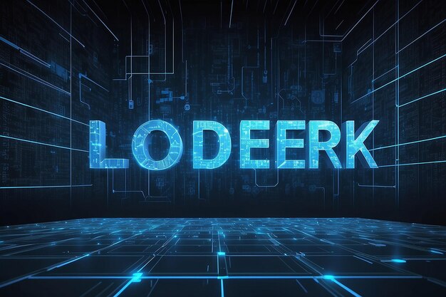 blockchain network concept distributed ledger technology block chain text and computer connection with blue matrix coded background