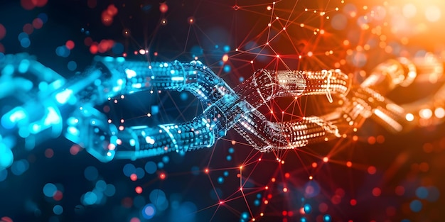 blockchain network with secure connections splitcomplementary color scheme and top view efficiency concept blockchain security color scheme efficiency in network