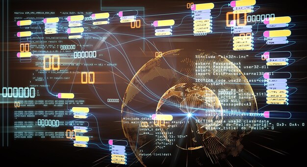 Premium Photo | Blockchain and programming concept with node base ...