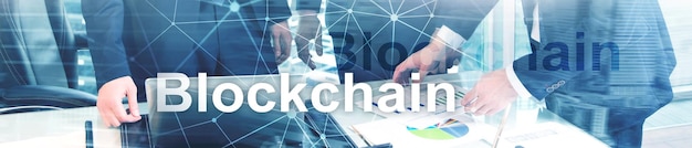 Blockchain revolution innovation technology in modern business Website header banner