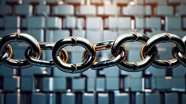 Photo blockchain security chain links forming protective barrier around lock