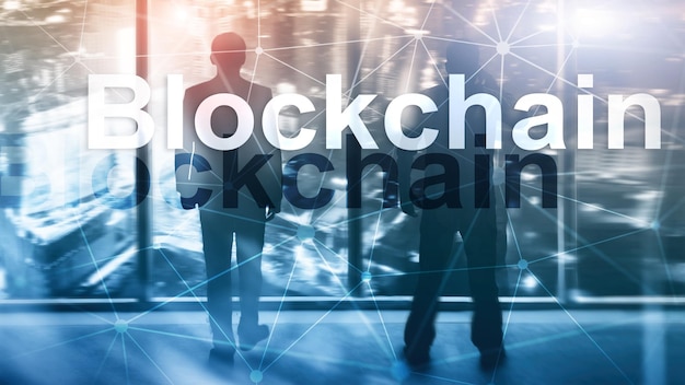 Blockchain-technologieconcept op serverachtergrond Gegevensversleuteling