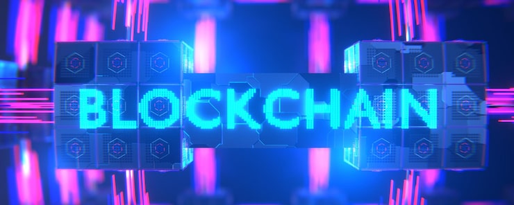 Photo blockchain technology on the abstract background of the processing algorithm blockchain on a network abstract background 3d rendering