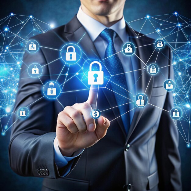 blockchain technology businessman touch blockchain icon on structure global network chain of encrypted blocks to secure of business data information of global connected security binary coded