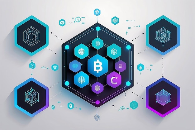 Blockchain technology with icons how blockchain works abstract hexagon background