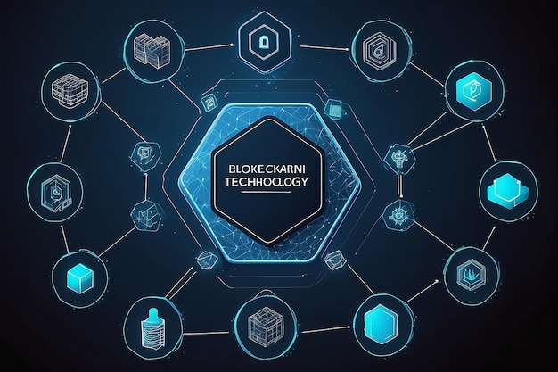 Blockchain technology with icons how blockchain works abstract hexagon background