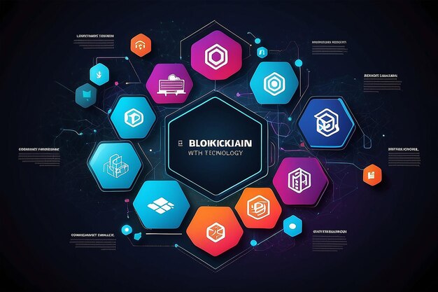 Photo blockchain technology with icons how blockchain works abstract hexagon background