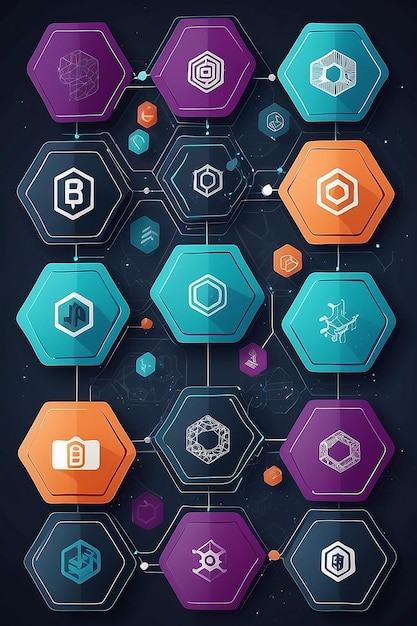 Photo blockchain technology with icons how blockchain works abstract hexagon background