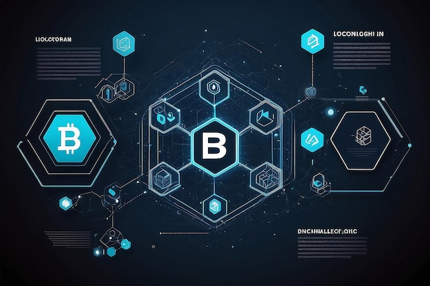 Blockchain technology with icons how blockchain works abstract hexagon background