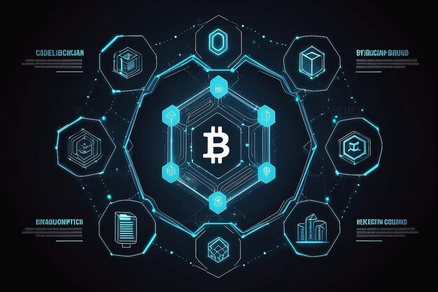 Blockchain technology with icons how blockchain works abstract hexagon background