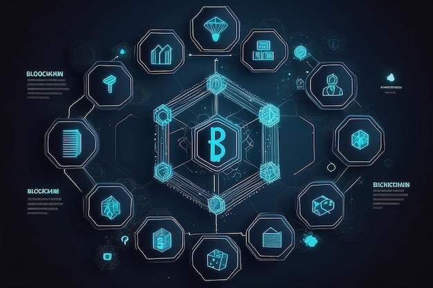 Blockchain technology with icons how blockchain works abstract hexagon background