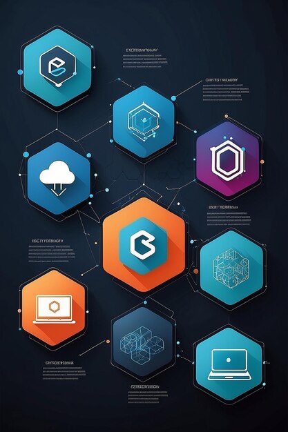 Blockchain technology with icons how blockchain works abstract hexagon background