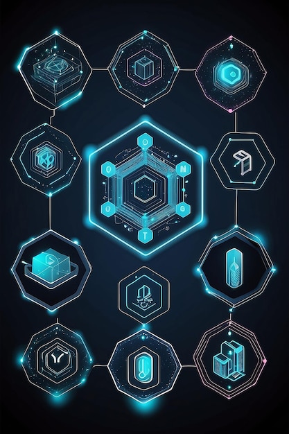 Blockchain technology with icons how blockchain works abstract hexagon background