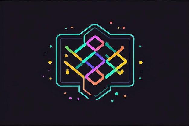 Photo blockchain vector colorful line icon or logo element on dark background