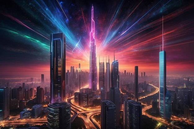 BlockchainPowered Cityscape A Futuristic Metropolis Illuminated by Innovation