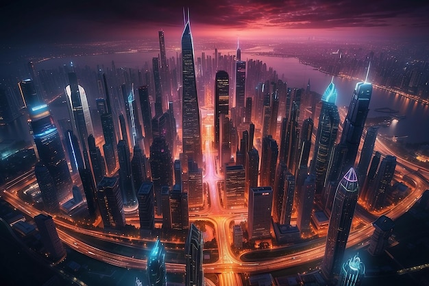 BlockchainPowered Cityscape A Futuristic Metropolis Illuminated by Innovation