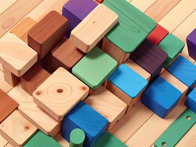 Blocks of colorful wood arranged