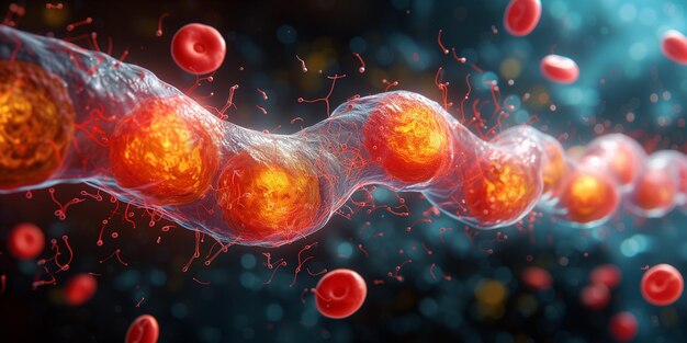 Bloedcellen plaque opbouw van cholesterol verstopte slagader met bloedplaatjes gezondheidsrisico voor beroerte en hartaanval