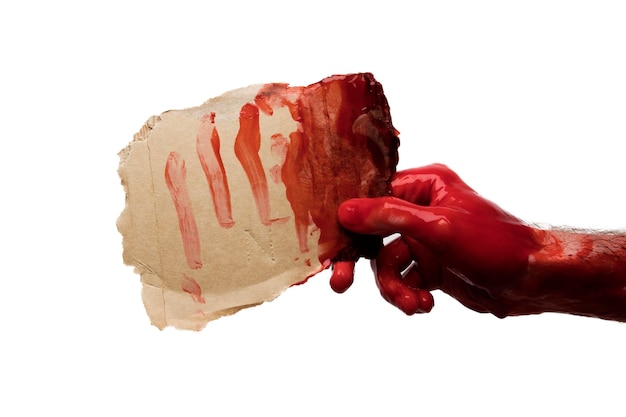 Bloedige hand met een leeg teken halloween horror concept