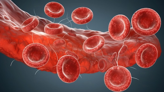 Bloedvat hemoglobine close-up Medische veneuze structuur donkere achtergrond AI gegenereerd