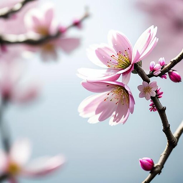 Foto bloei sakura boom roze flora struik van japan lente bloesem tak op witte achtergrond kersenbloesem blaadje boom top