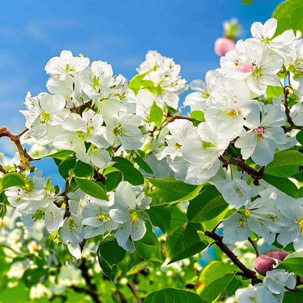 Bloeiende appelboom met heldere witte bloemen in het vroege voorjaar.