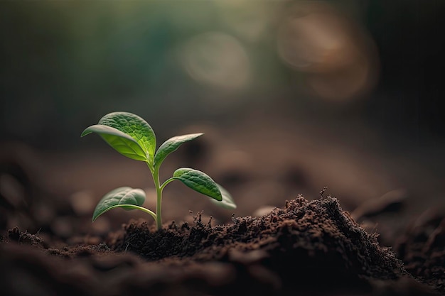 Bloeiende groene spruiten op bosbodem achtergrond