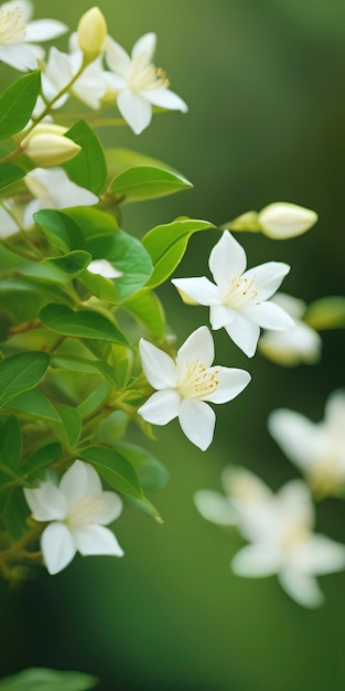 bloeiende jasmijnstruik op een groene achtergrond