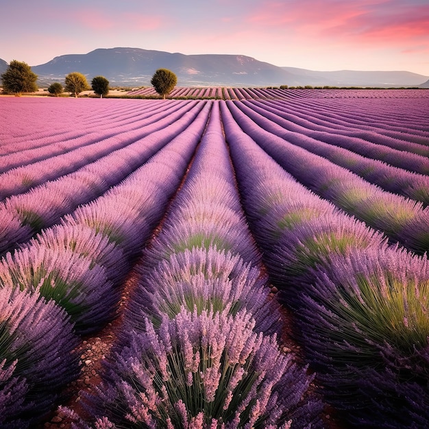 Bloeiende lavendel in de velden op een zonnige dag