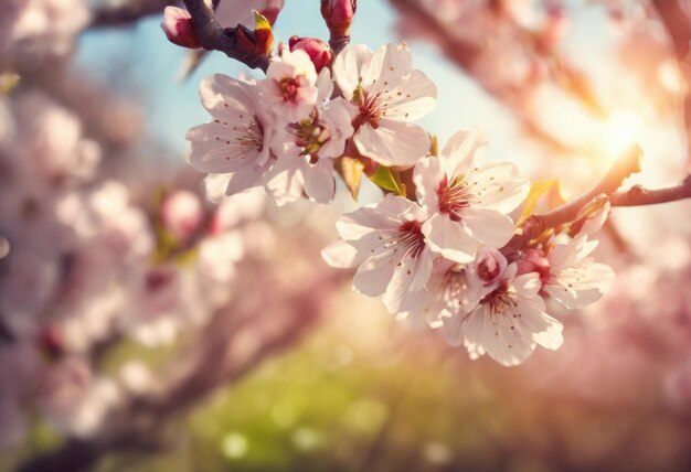 Bloeiende lente kersen tak in gouden licht