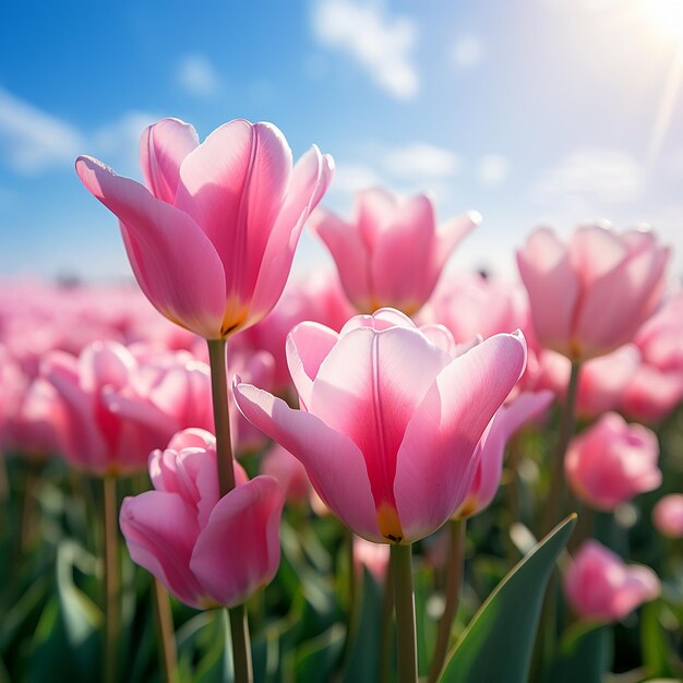 bloeiende roze tulpen in de velden in holland in het voorjaar macro