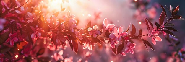 Bloeiende sakura met roze bloemblaadjes tegen een zonnige achtergrond Lentefrischheid