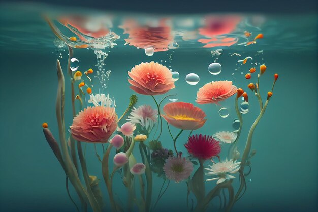 bloeiende verse bloemen onderwater zee