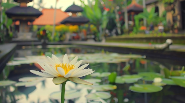 Bloeiende witte waterlilly in de vijver Ubud Bali Indonesië