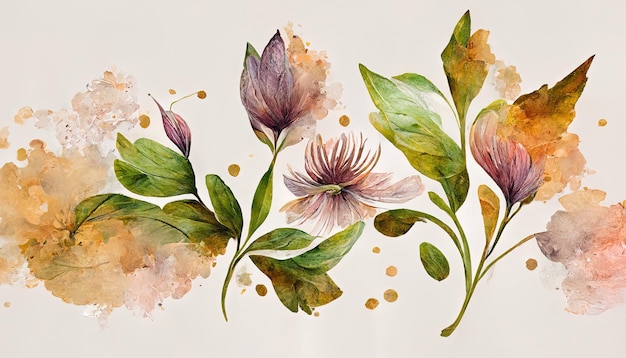 Bloem aquarel kunst achtergrond vector Wallpaper ontwerp met bloemen verf penseel lijntekeningen generatieve Ai