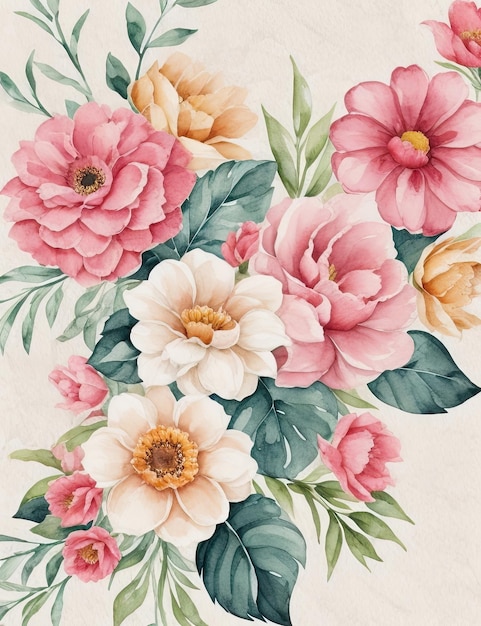 Foto bloem clipart aquarel bloemen meestal rozen op een lichte achtergrond kleurrijke bloemencollectie met