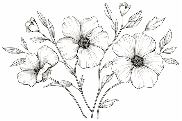 bloem contour illustratie tekening kunst met transparante witte achtergrond schone en minimalisten kunst