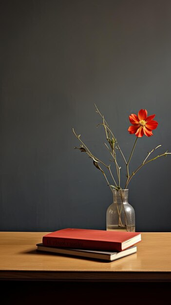 Bloem en boek op een minimalistische tafel gegenereerd door AI