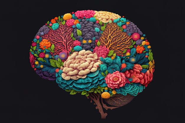 bloem gevulde menselijke hersenen foto in vele kleuren