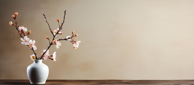 Bloem gevulde vaas en foto op houten tafel achtergrond