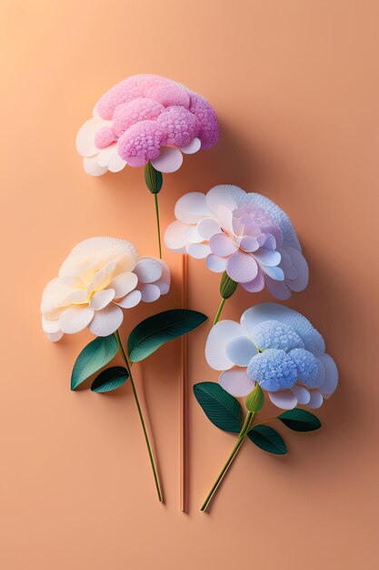 Bloem hortensia bloemen op beige pastel achtergrond Uitnodigingskaart mock up