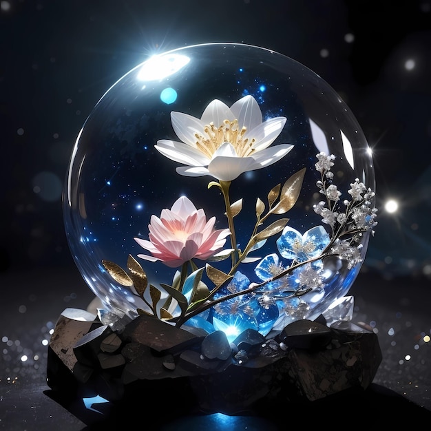 Foto bloem in een kristallen bubbel